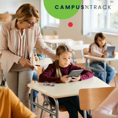 Students using devices in class room
